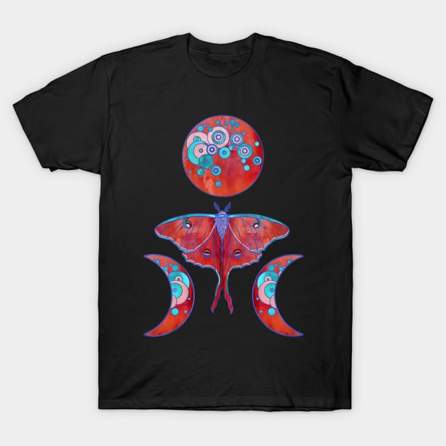 Luna Moth and Triple Moon - Blood Red T-Shirt by Olooriel